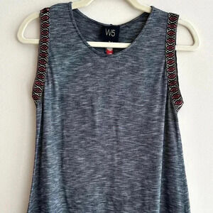 W5 Black and White Marble Striped Tank Top with Aztec Print Shoulders, Size Med